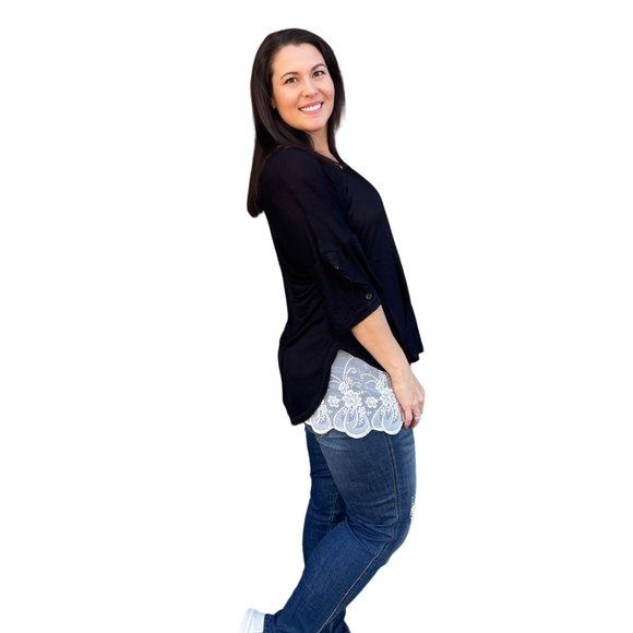 Culture Code Black Exposed Seam Button Detail Sleeve Top CAY1645 - Picture 4 of 12